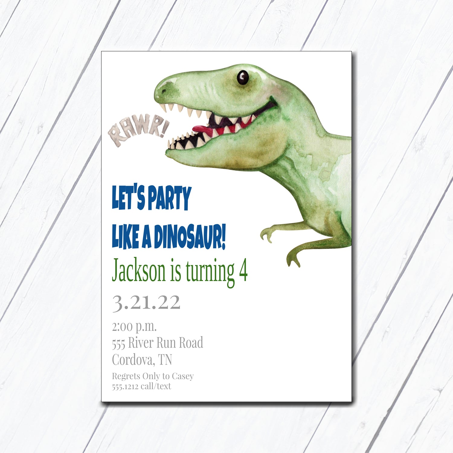 T Rex Dinosaur Birthday Invitation