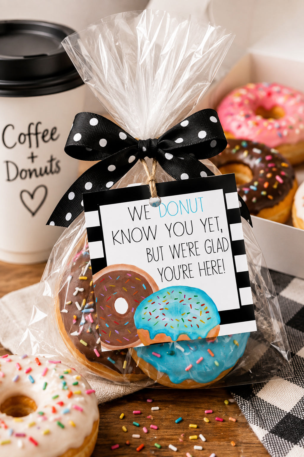 We Donut Know You Yet, But We're Glad You're Here Printable Gift Tag