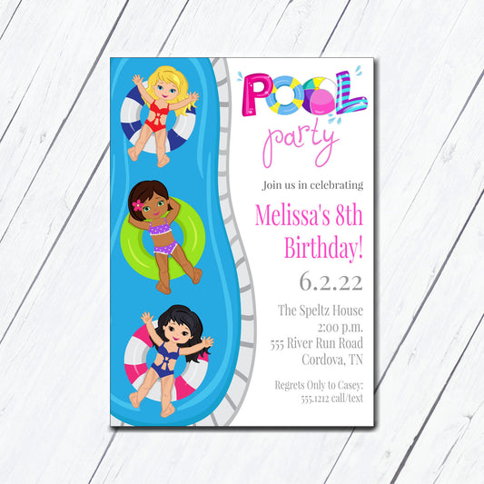 Girl Pool Party Birthday Invitation