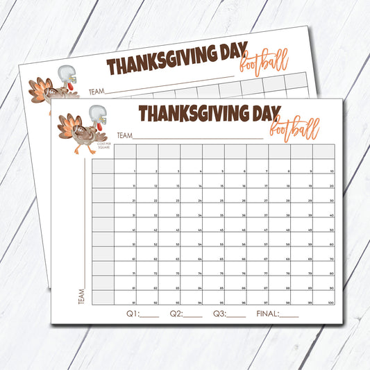 Thanksgiving Squares Football Squares Instant Download