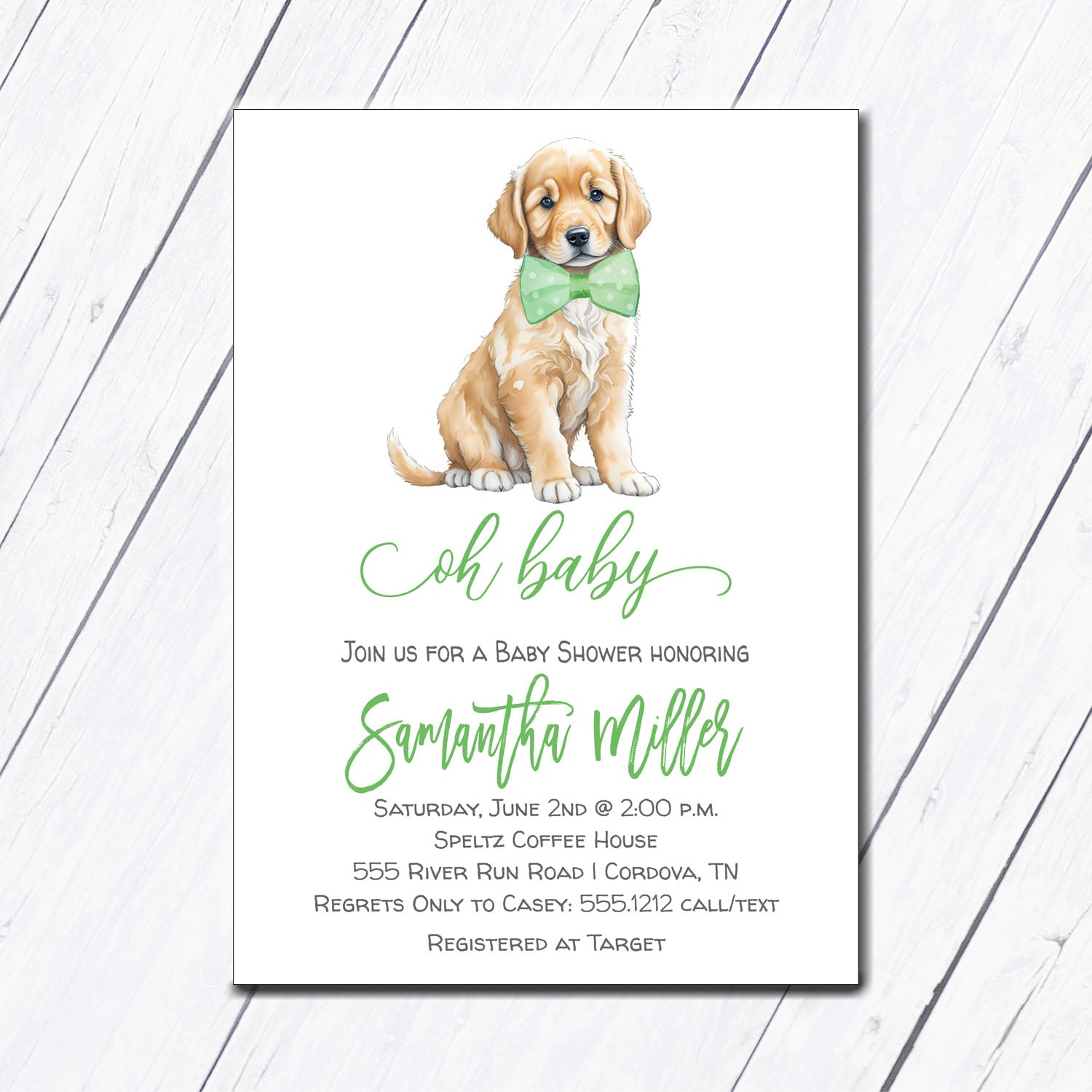 Golden Retriever Gender Neutral Baby Shower Invitation