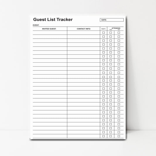 Guest List Tracker Instant Download