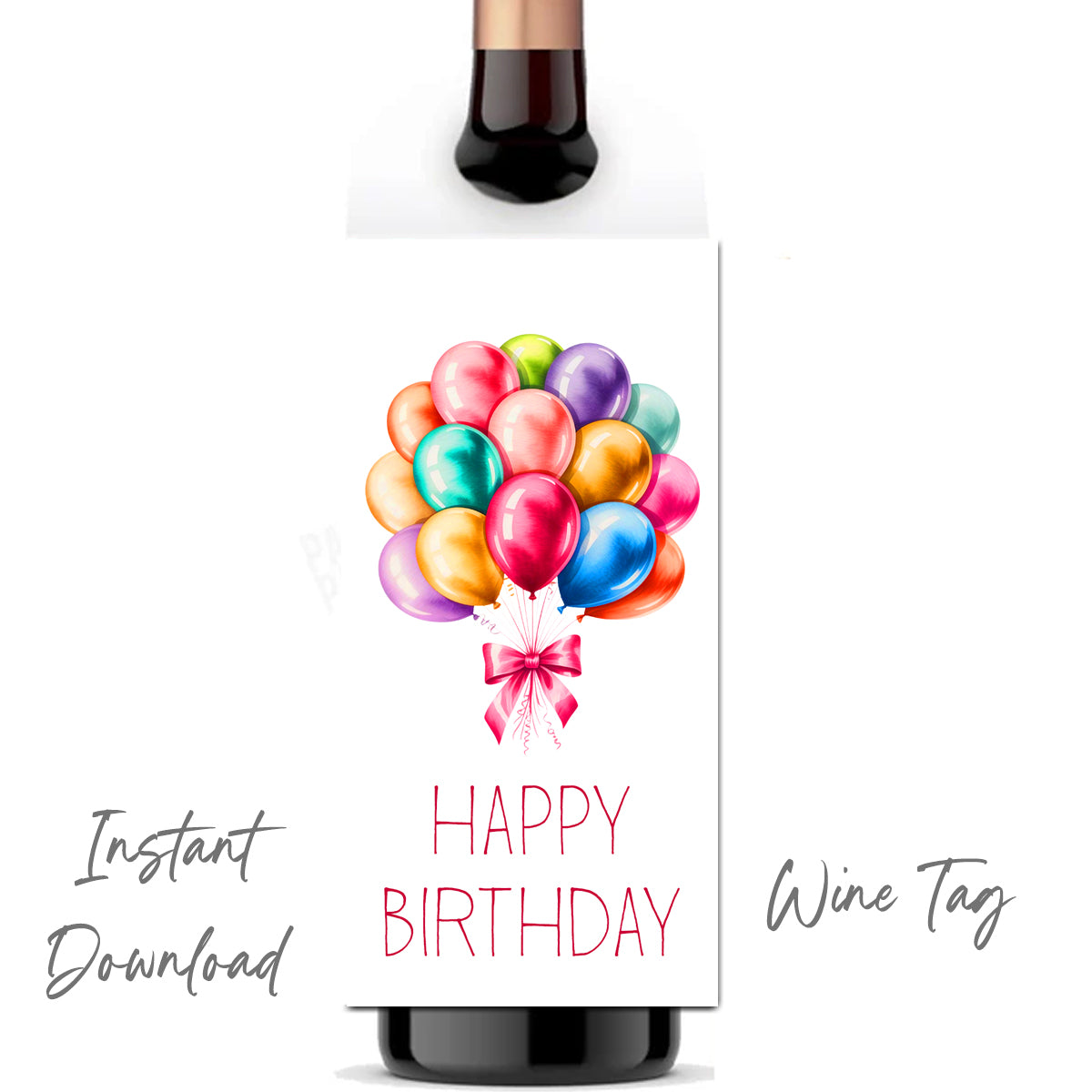 Happy Birthday Wine Tag Instant Download