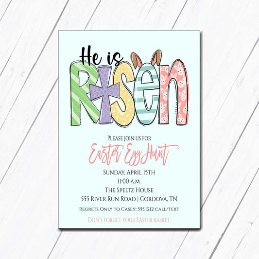 He is Risen Invitation Blue