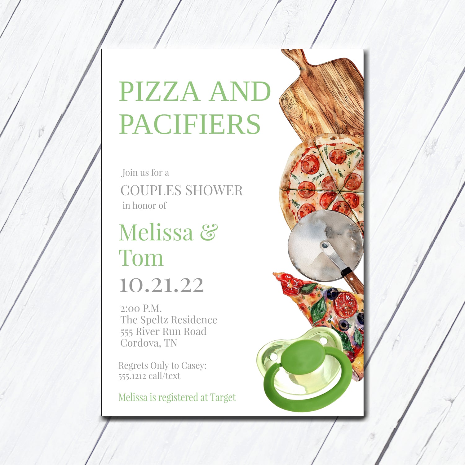 Pizza and Pacifiers Baby Shower Invitations