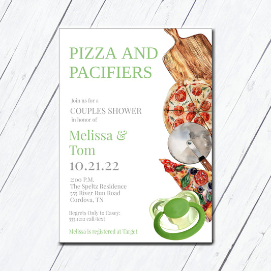 Pizza and Pacifiers Baby Shower Invitations