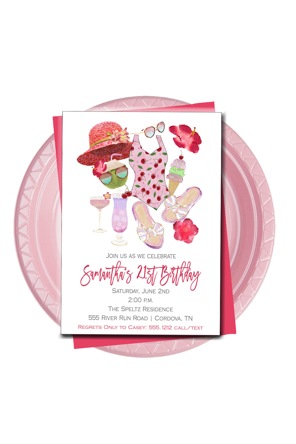 Cherry Pool Party Birthday Invitation