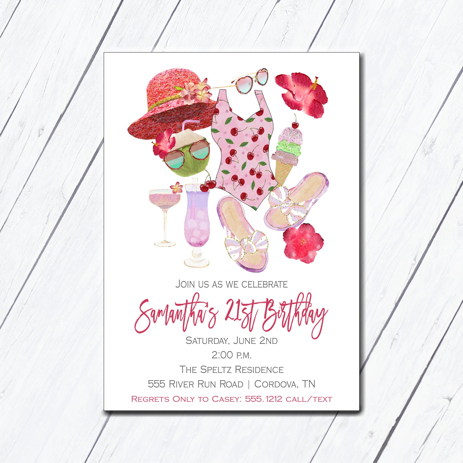 Cherry Pool Party Birthday Invitation