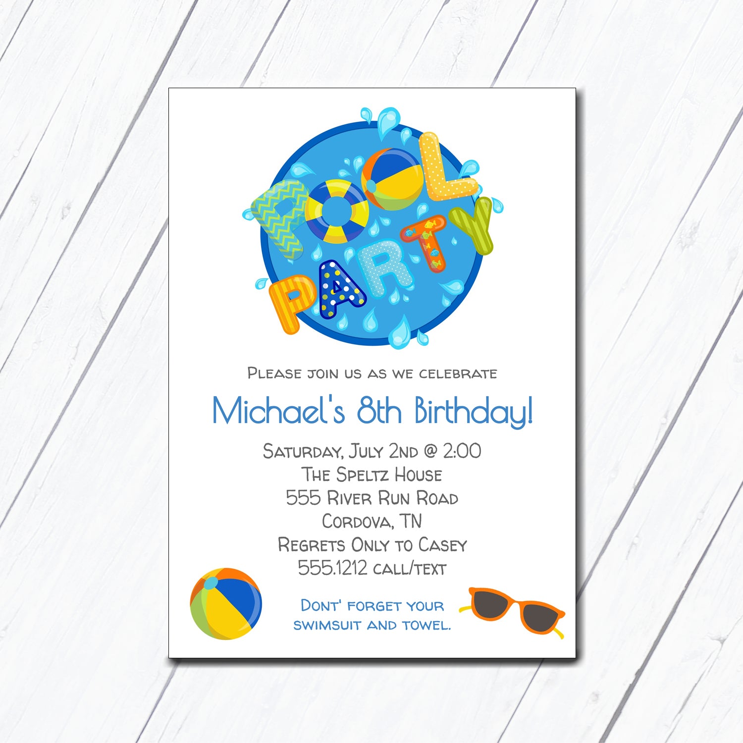 Sibling Pool Birthday Invitation
