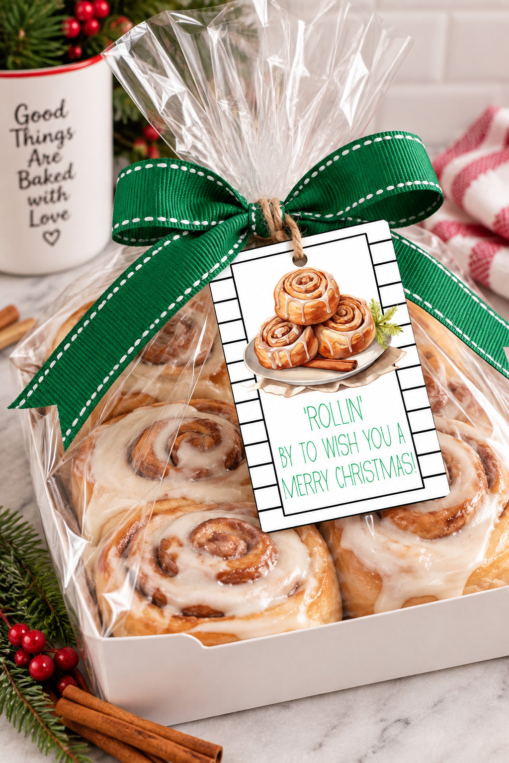 Cinnamon Roll Christmas Instant Download Tag