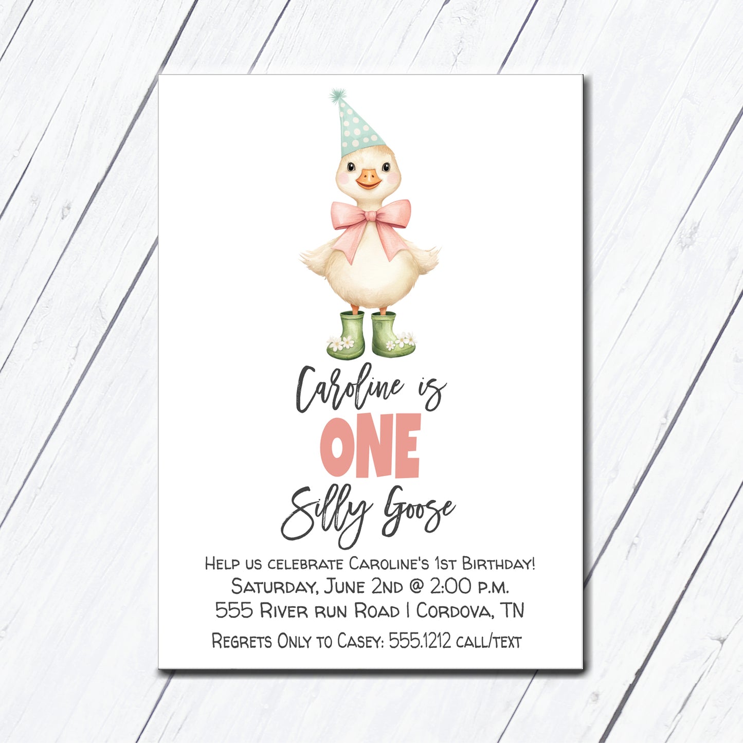 Silly Goose Girl 1st Birthday Invitation
