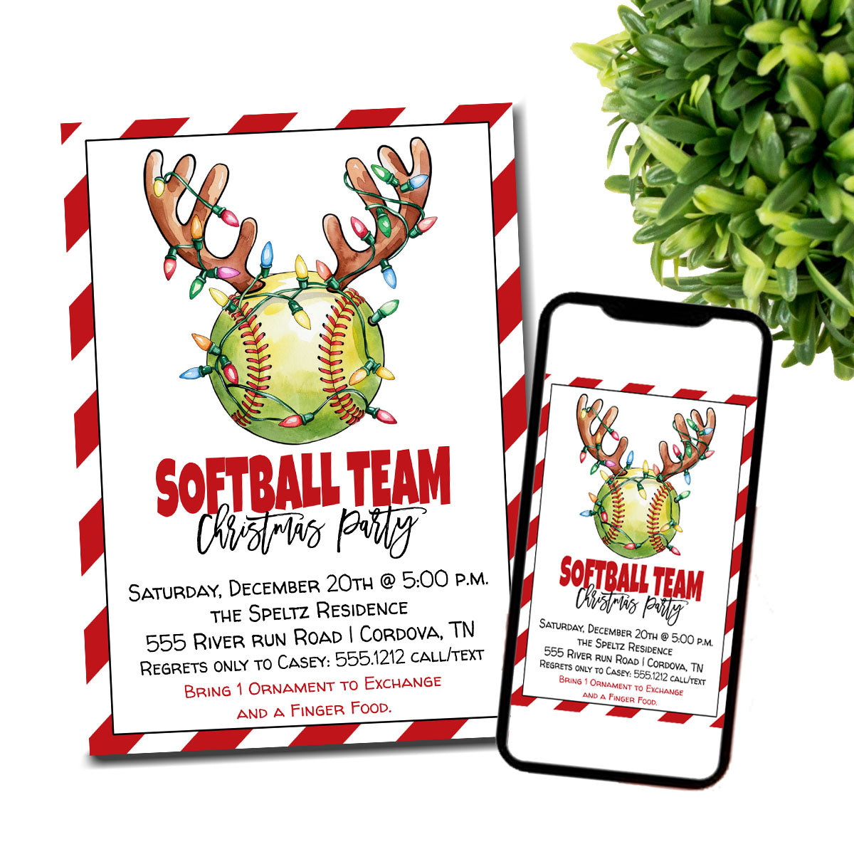 Softball Team Christmas Party Invitation
