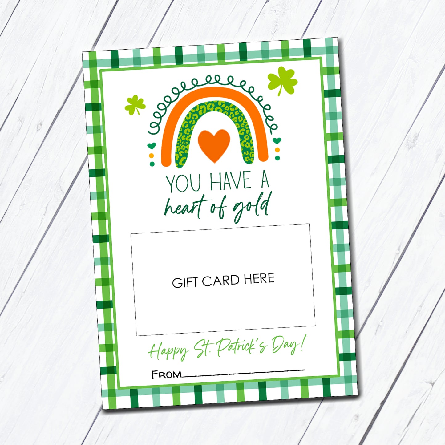 St. Patrick's Day Heart of Gold Instant Download Gift Card Holder