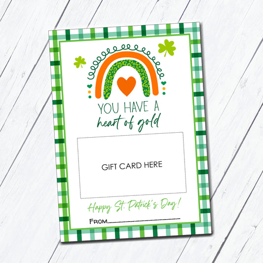St. Patrick's Day Heart of Gold Instant Download Gift Card Holder
