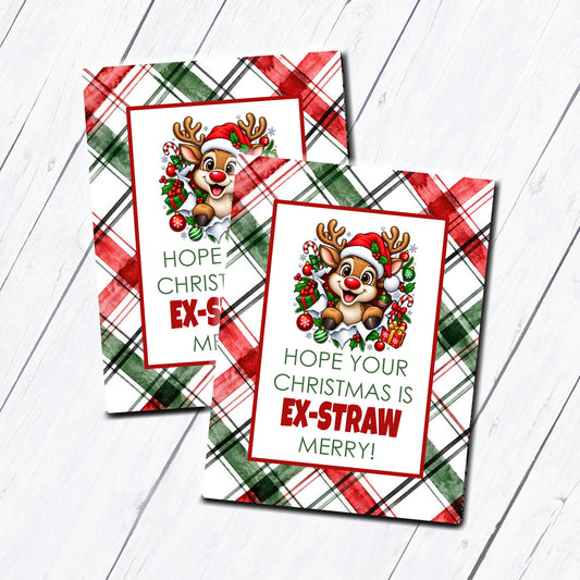 Christmas Straw Instant Download Tag