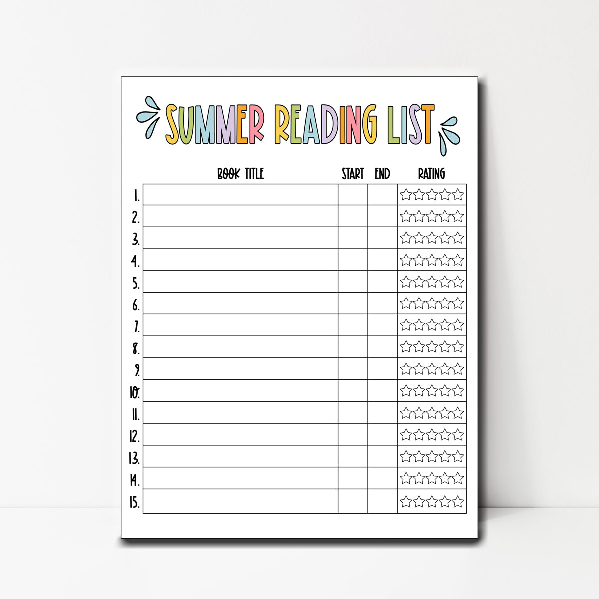 Summer Reading List - INSTANT DOWNLOAD