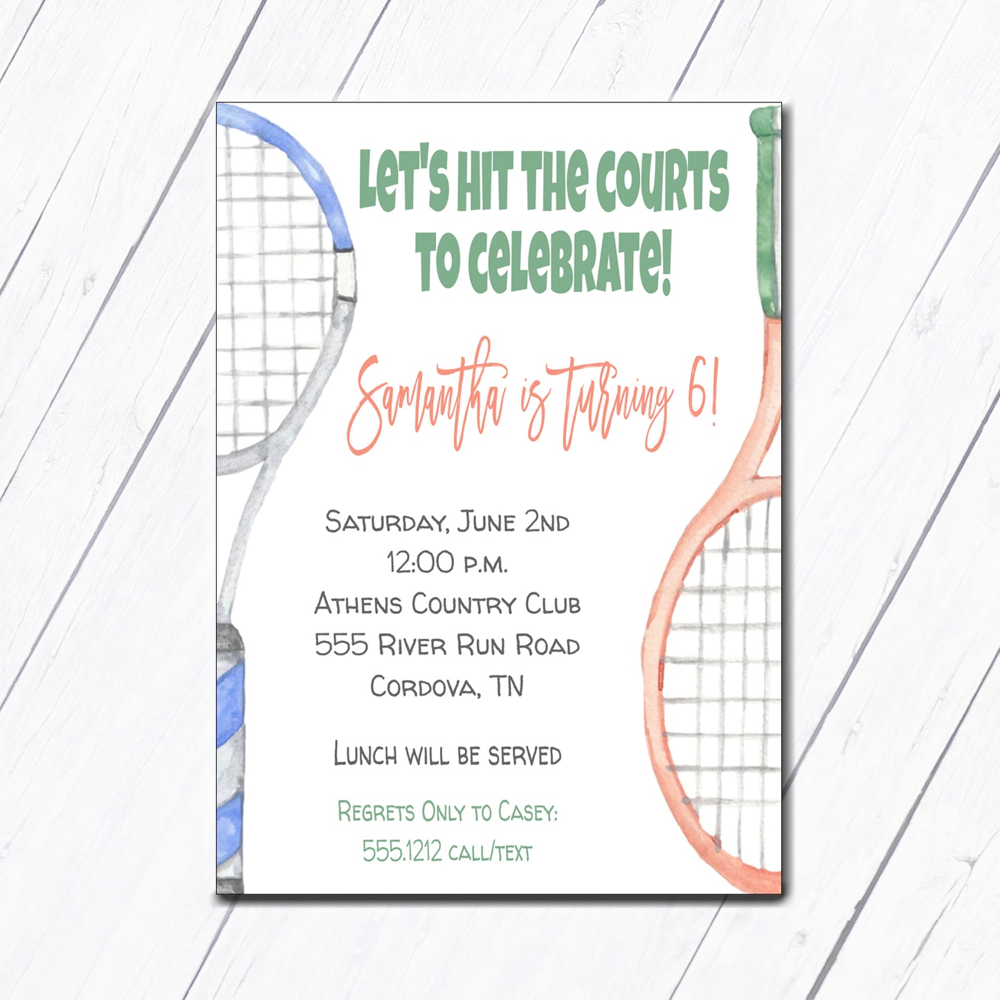 Tennis Racket Birthday Invitation