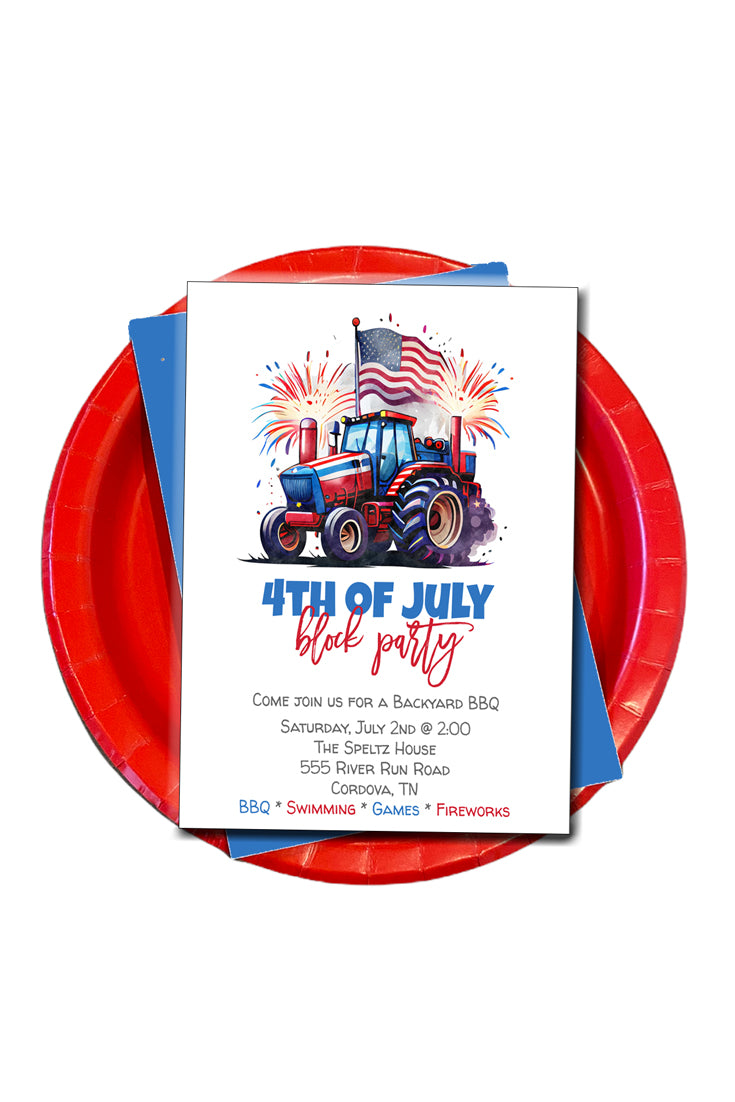 4th of July Tractor Invitation