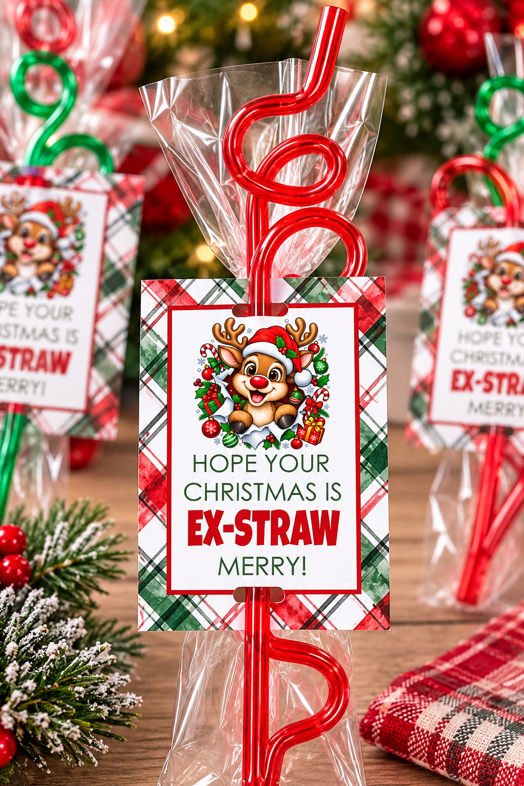Christmas Straw Instant Download Tag
