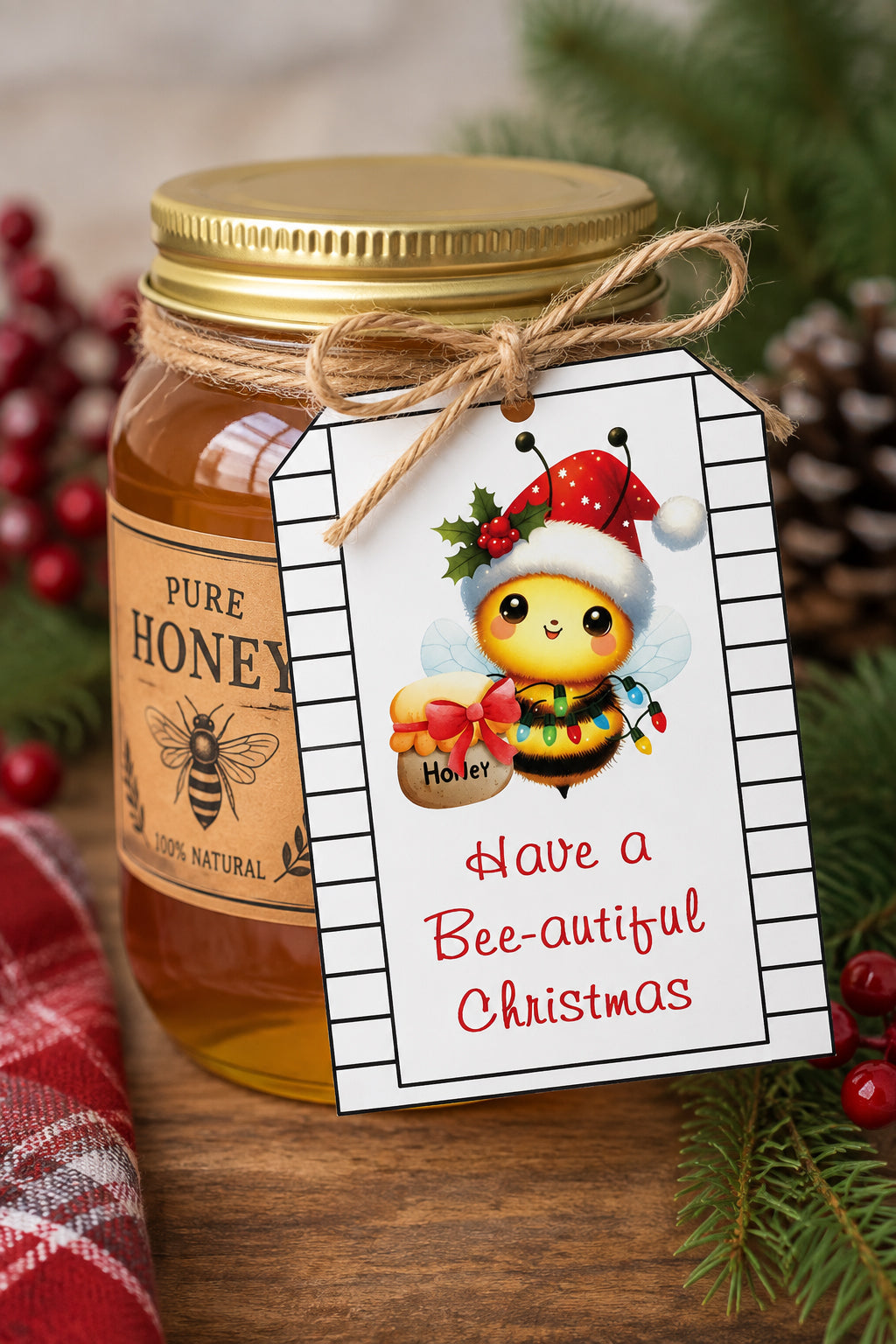 Honey Bee Christmas Instant Download Tag