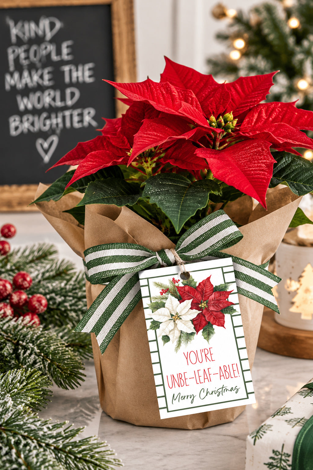 Christmas Poinsettia Instant Download Tag
