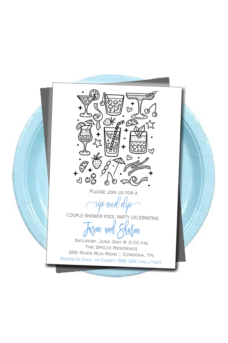 Sip and Dip Couples Bridal Shower Invitation