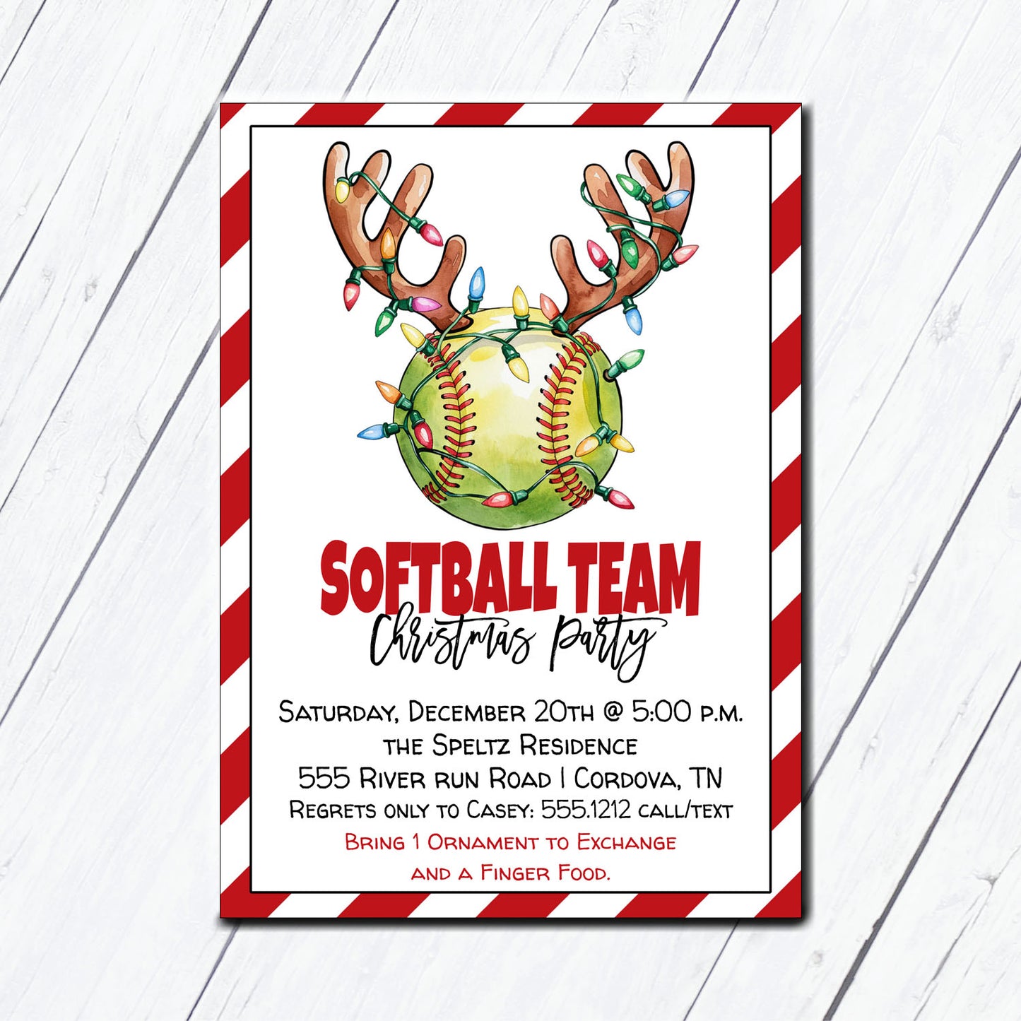 Softball Team Christmas Party Invitation