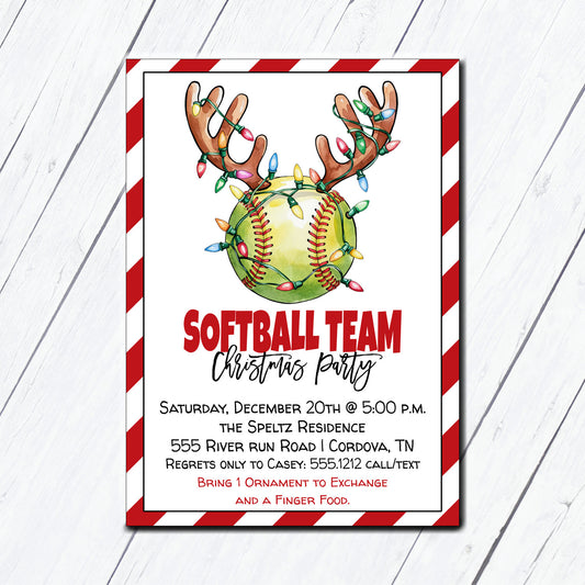 Softball Team Christmas Party Invitation
