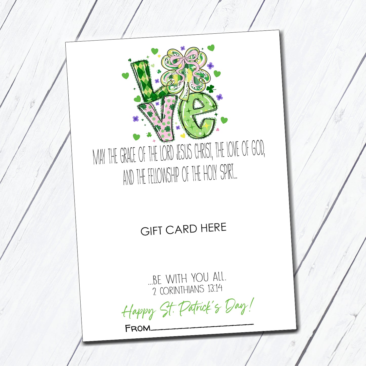 St. Patrick's Day Love Instant Download Gift Card Holder