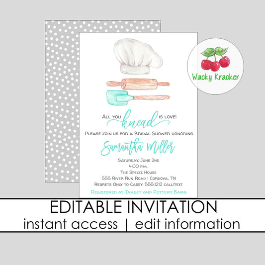 All You Knead Is Love Invitation