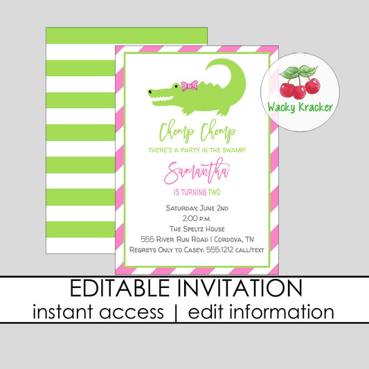 Alligator Pink Birthday Invitation