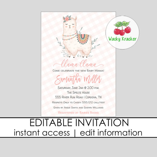 Llama Baby Shower Invitation