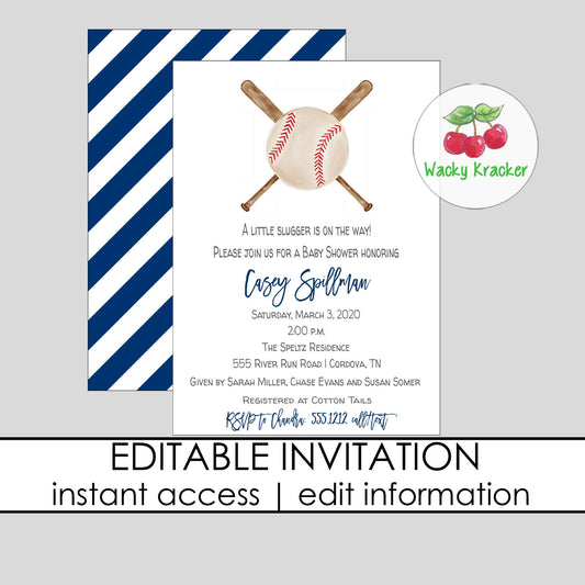 Baseball and Bat Baby Shower Invitation