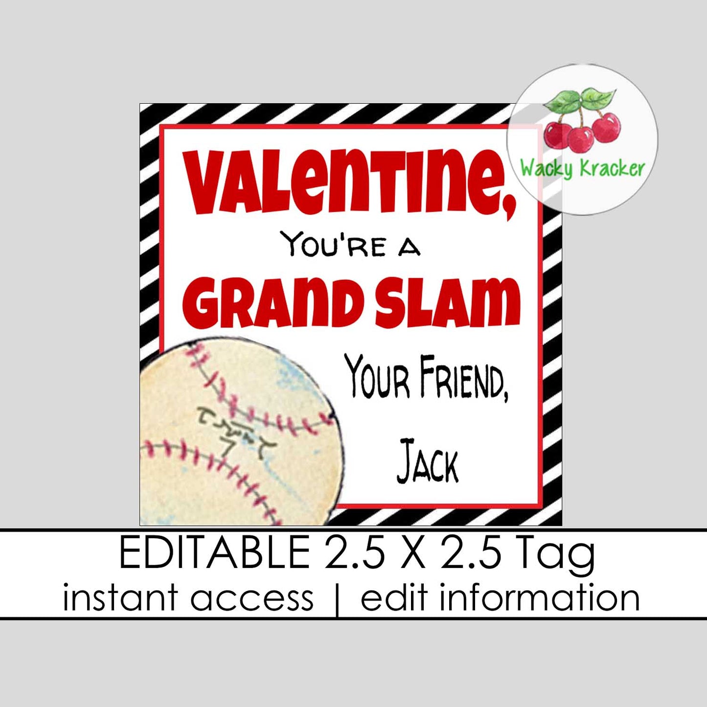 Baseball Valentine Gift Tag
