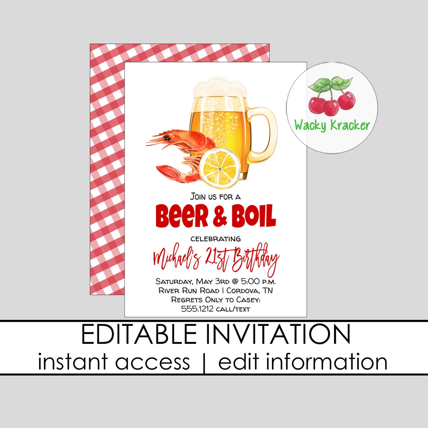 Beer and Boil Birthday Party Invitation