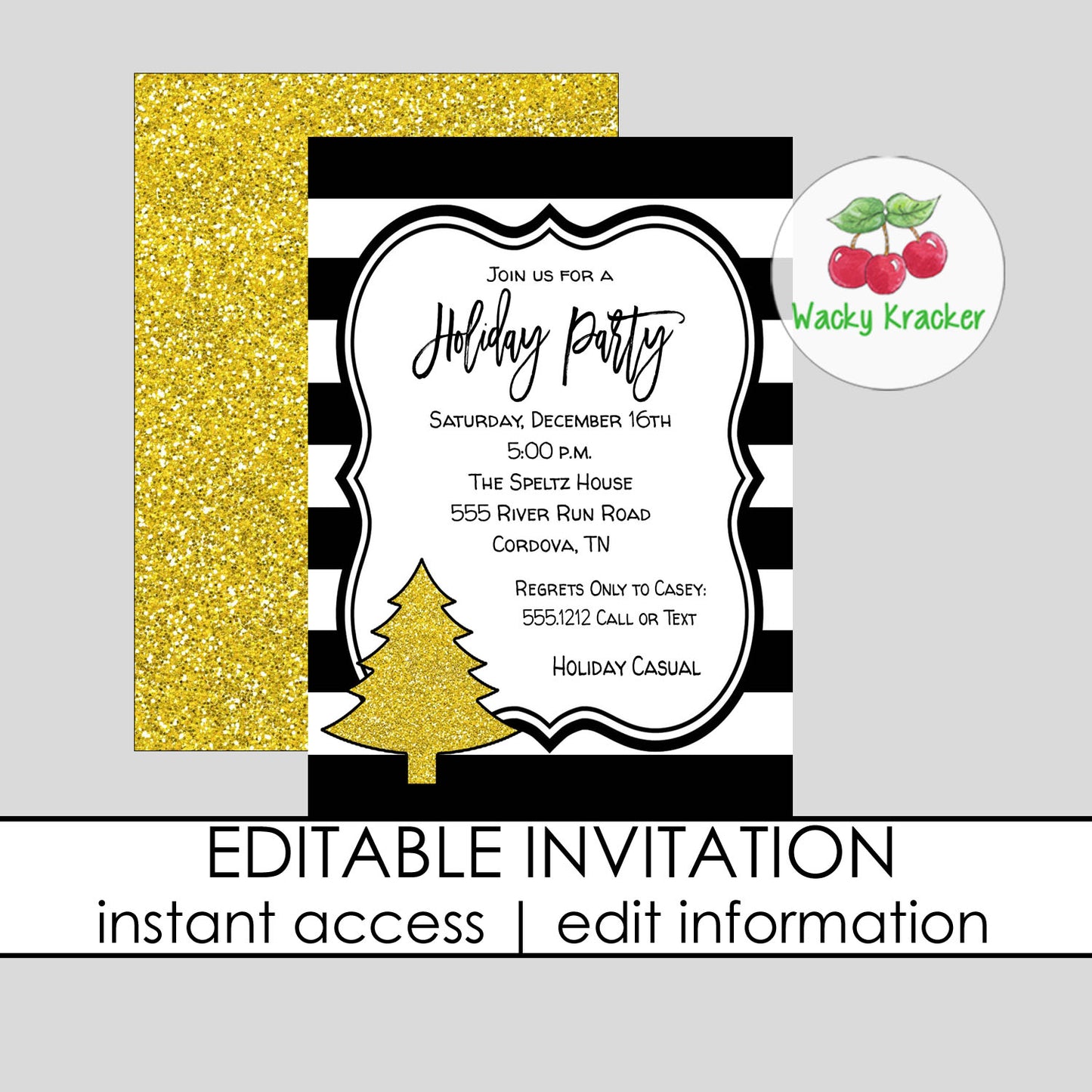 Black and Gold Christmas Invitation