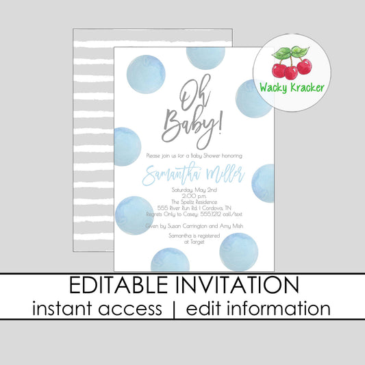 Blue Circle Baby Shower Invitation