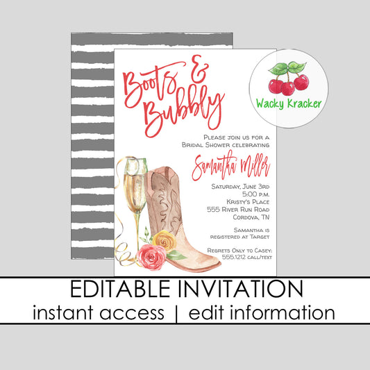 Boots and Bubbly Bridal Shower Invitation