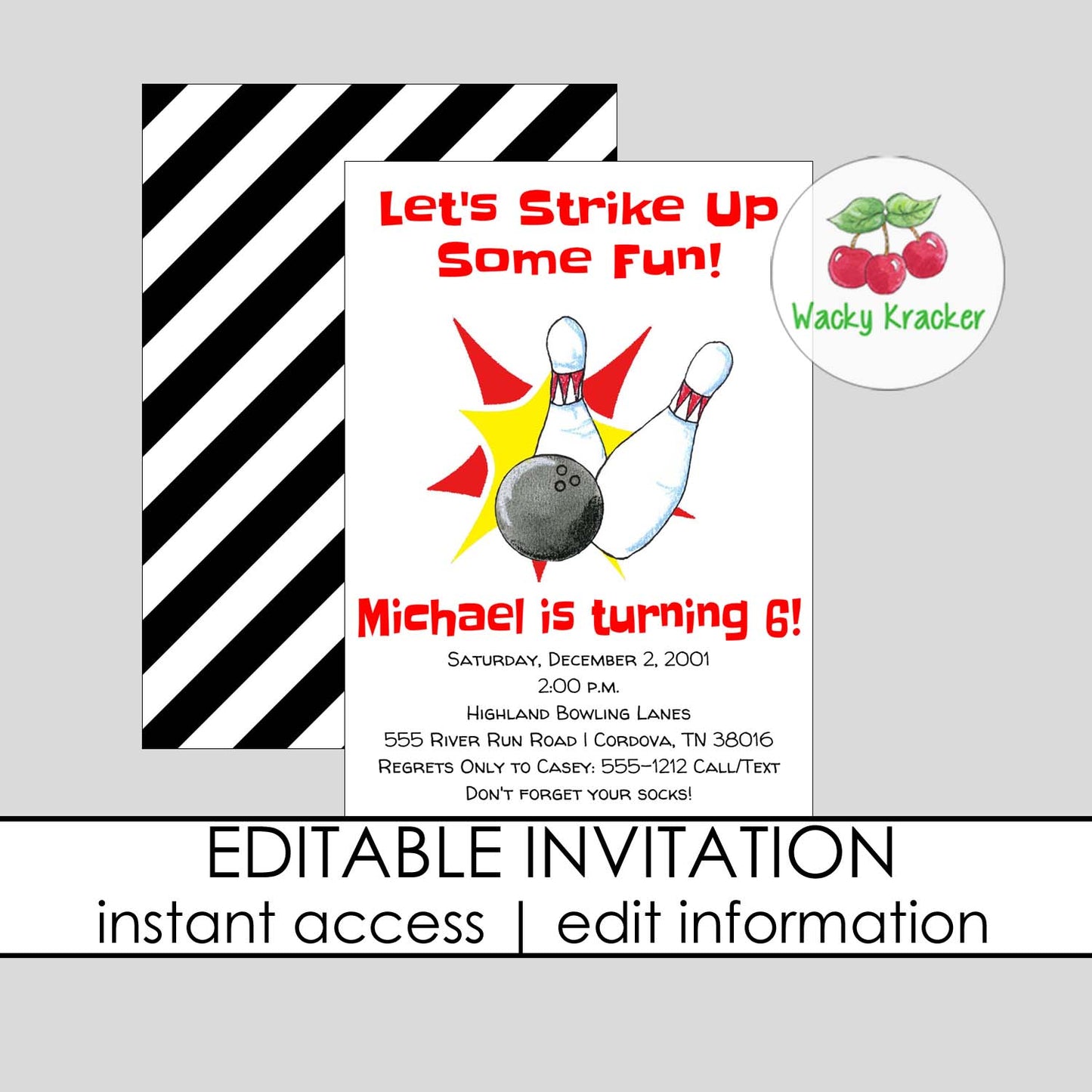 Bowling Birthday Invitation