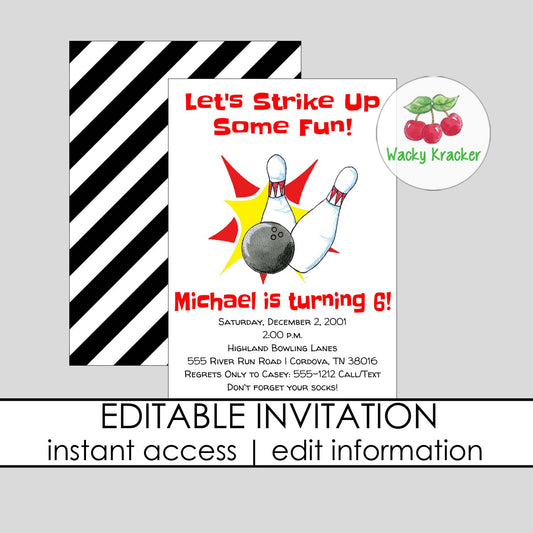 Bowling Birthday Invitation