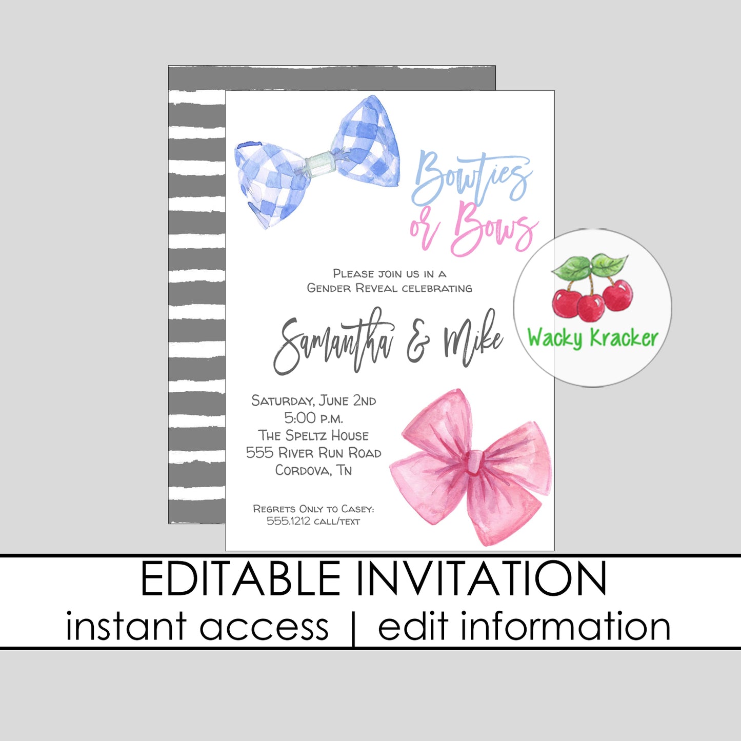 Bowties or Bows Gender Reveal Invitation