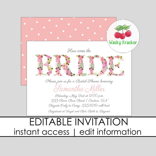 Bride Floral Bridal Shower Invitation