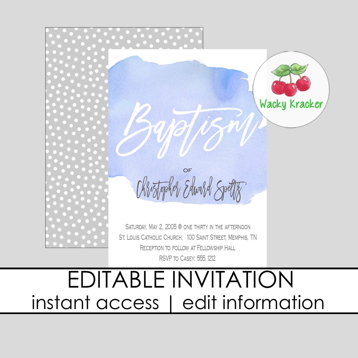 Blue Brush Stroke Baptism Invitation