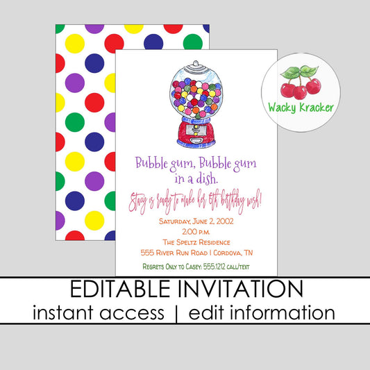 Bubble Gum Birthday Invitation