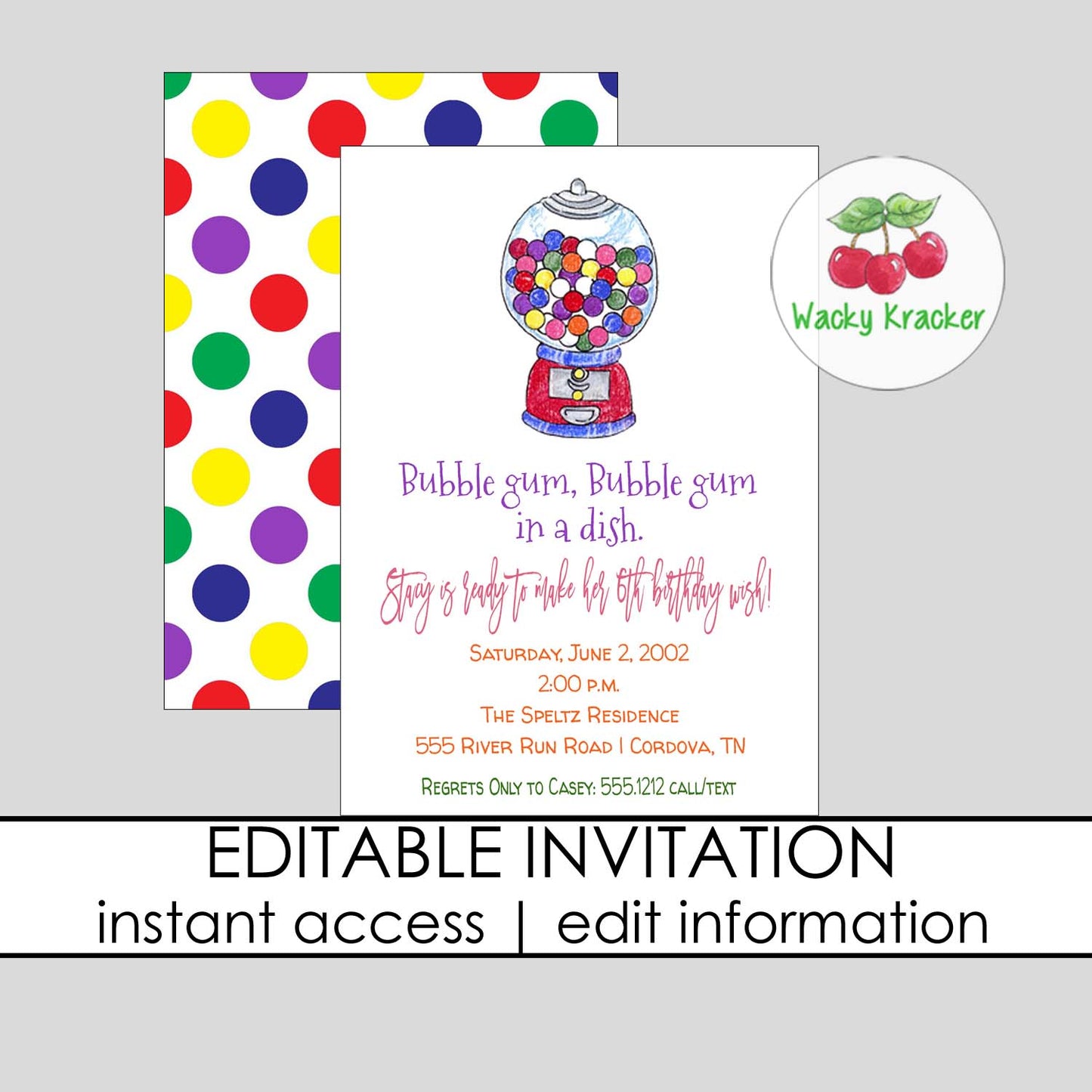 Bubble Gum Birthday Invitation