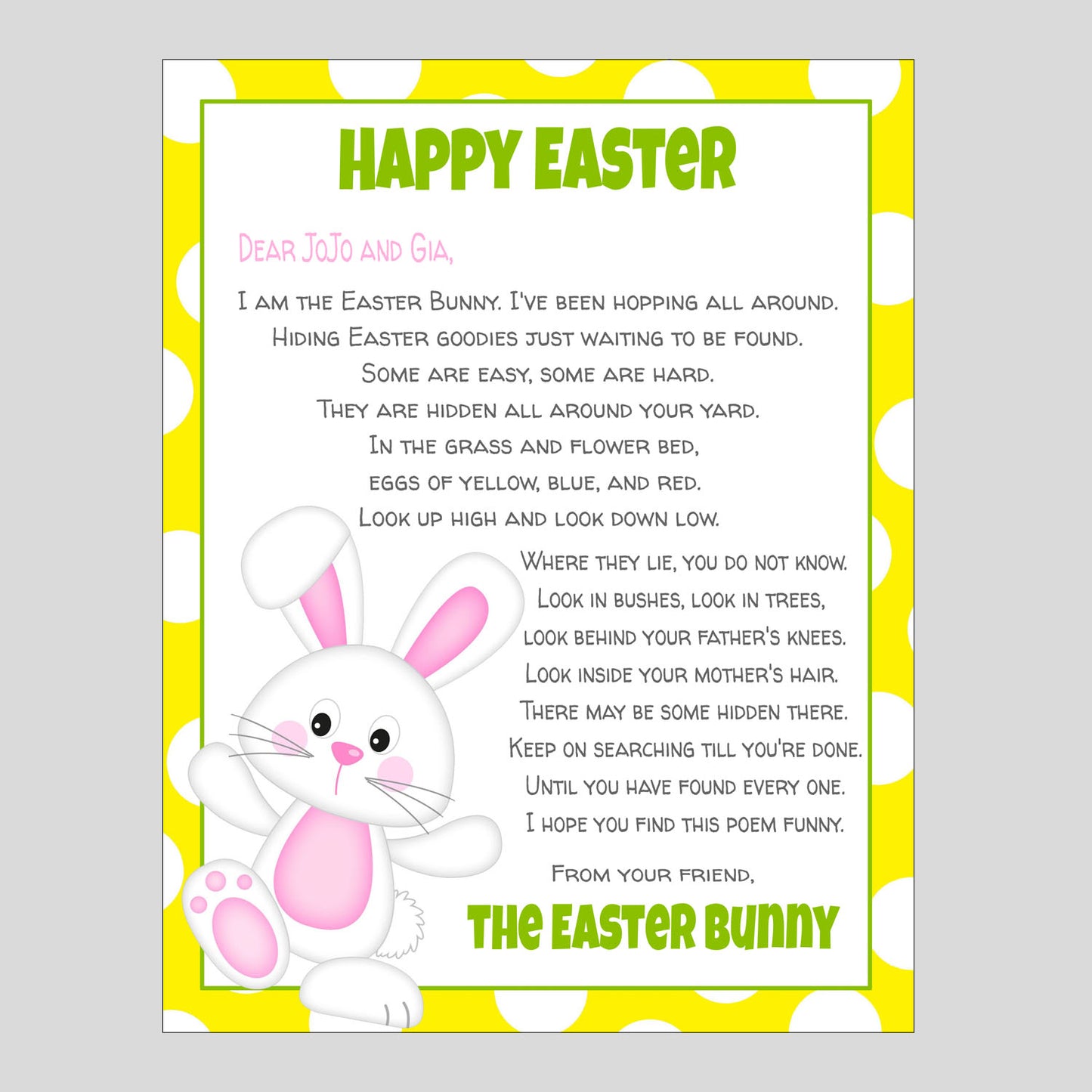 Bunny Letter for Siblings