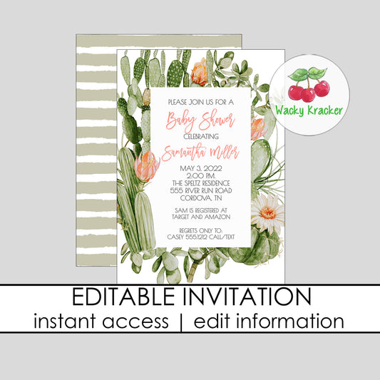 Cactus Baby Shower Invitation