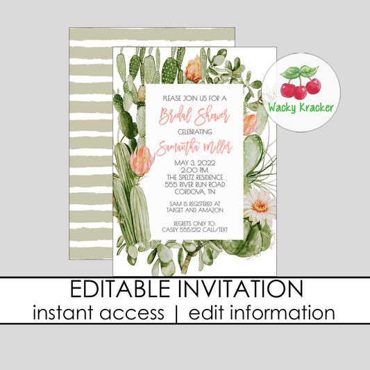 Cactus Bridal Shower Invitation