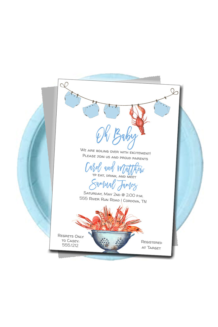 Crawfish Clothesline Baby Shower Invitation