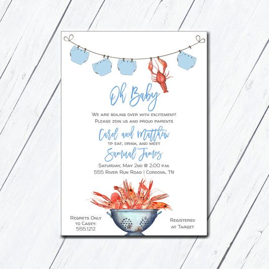 Crawfish Clothesline Baby Shower Invitation